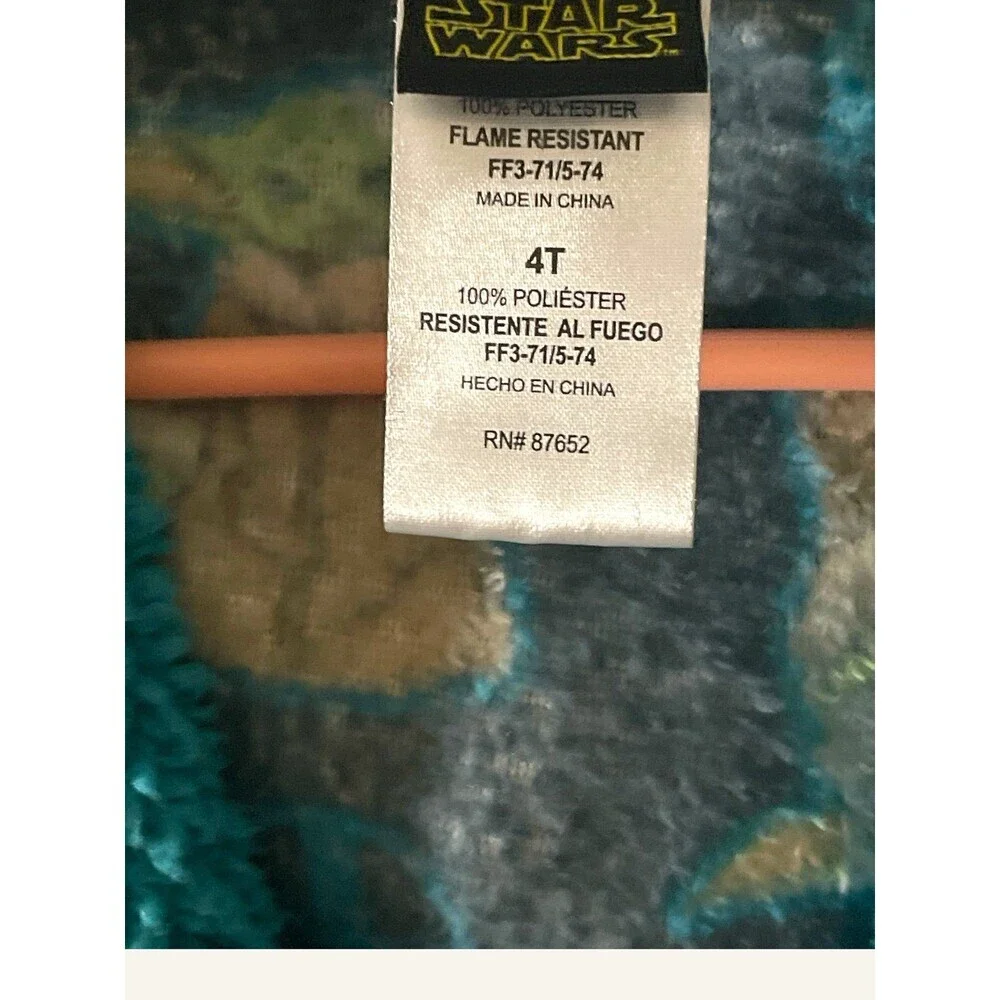 Star Wars blue baby Yoda fleece/sherpa bath robe with belt tie Size 4T